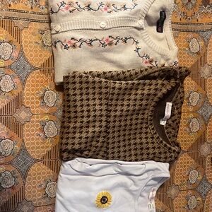 Embroidered Cardigan and Houndstooth Sweater Set